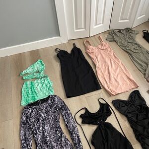 Assorted Women's Dresses and Tops - Black, Pink, Green, Silver Sequins